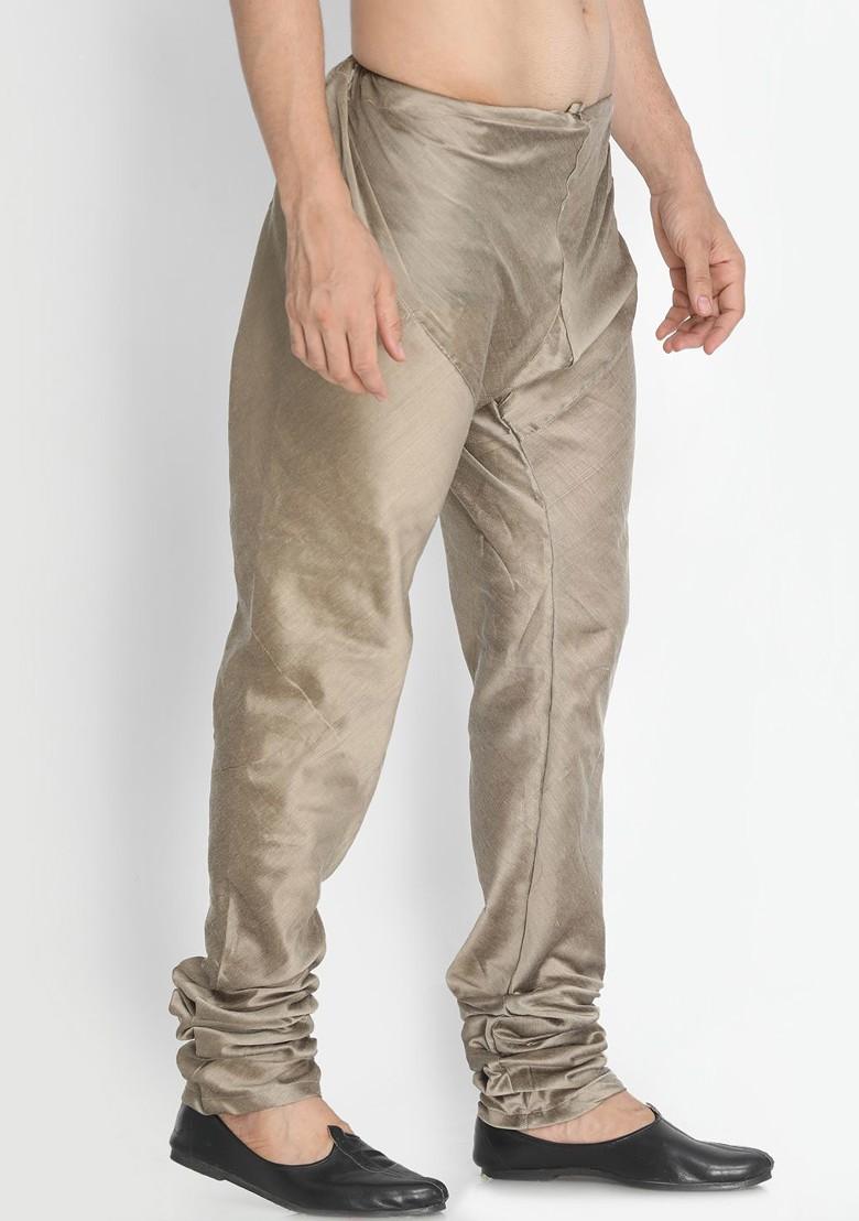 Brown Solid Poly Blend Churidar For Men