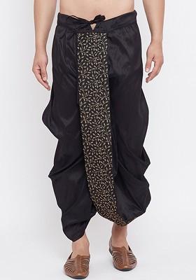 Black Embroidered Poly Blend Dhoti For Men