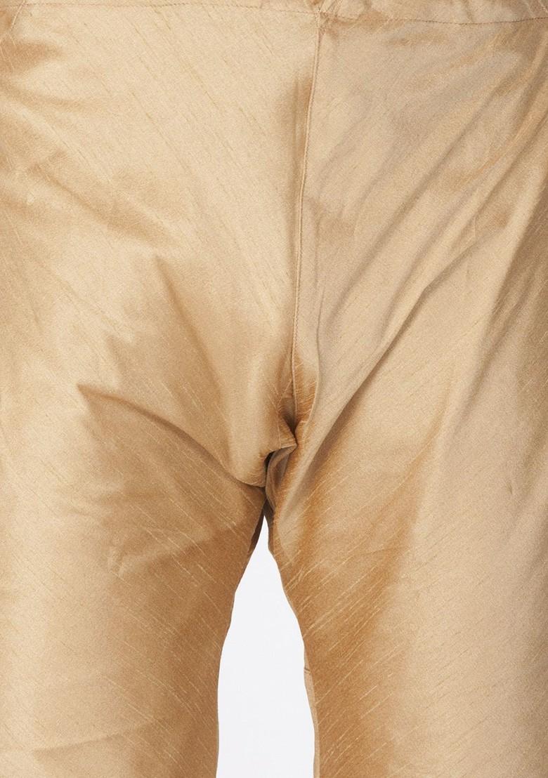 Beige Solid Poly Blend Churidar For Men