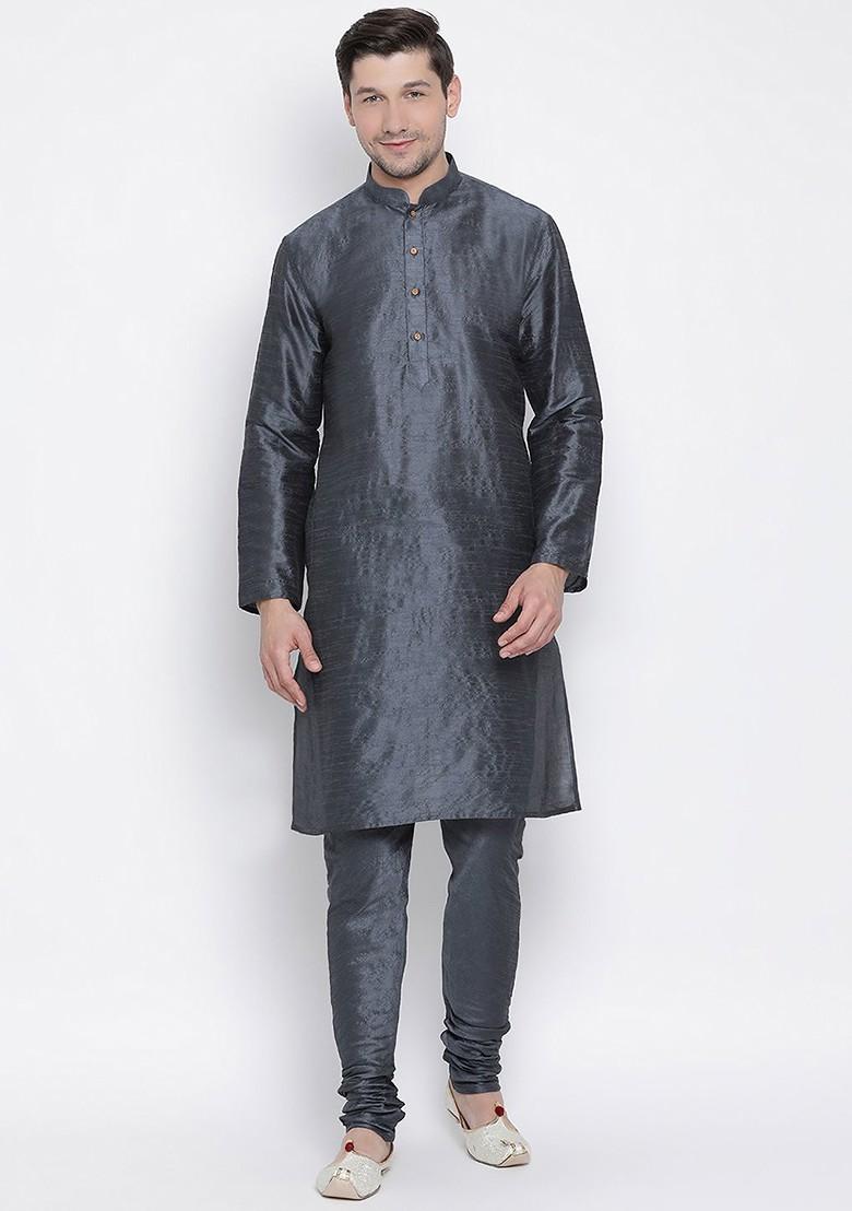 Grey Solid Poly Blend Churidar For Men