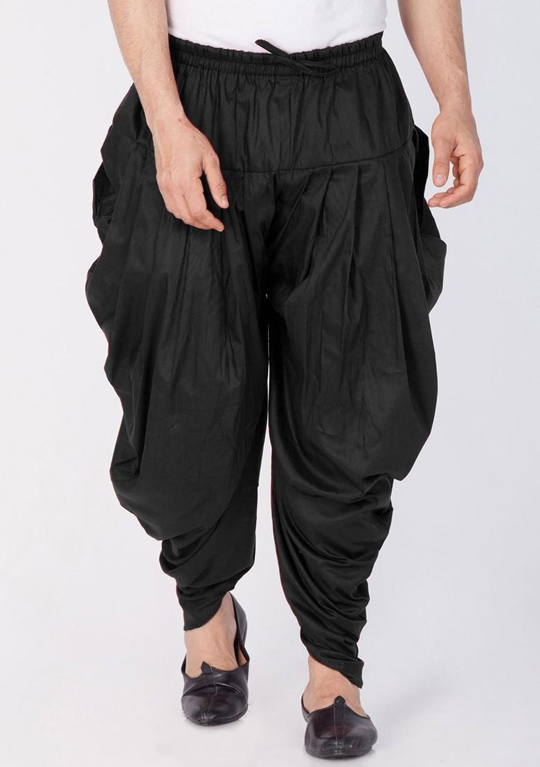 Black Solid Poly Blend Dhoti For Men