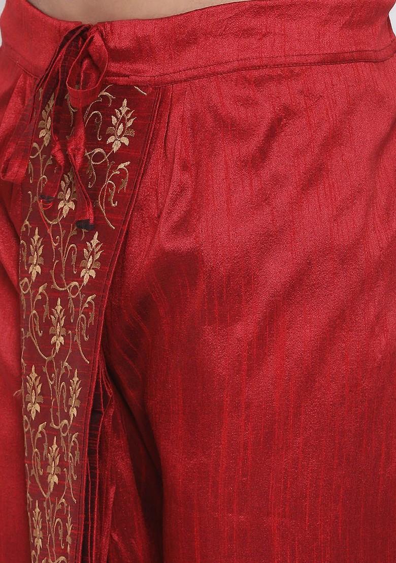 Maroon Solid Silk Dhoti For Men