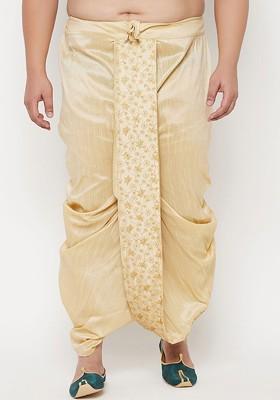 Gold Embroidered Poly Blend Dhoti For Men