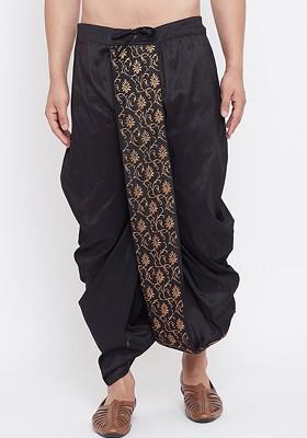 Black Embroidered Poly Blend Dhoti For Men