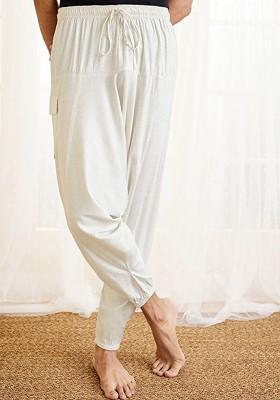 White Solid Cotton Pyjama For Men