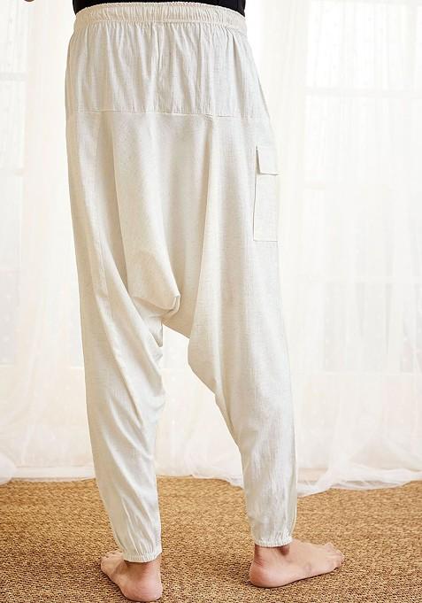 White Solid Cotton Pyjama For Men