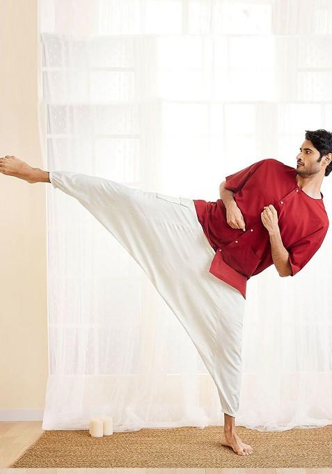 White Solid Cotton Pyjama For Men