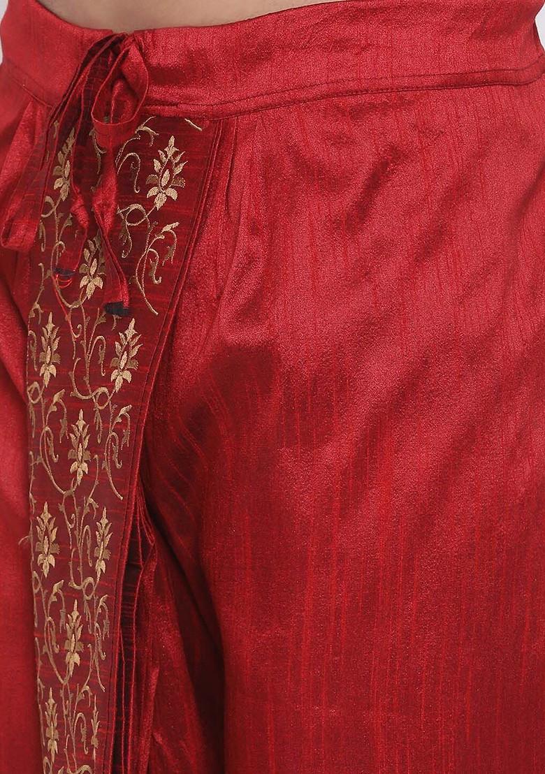 Maroon Embroidered Poly Blend Dhoti For Men