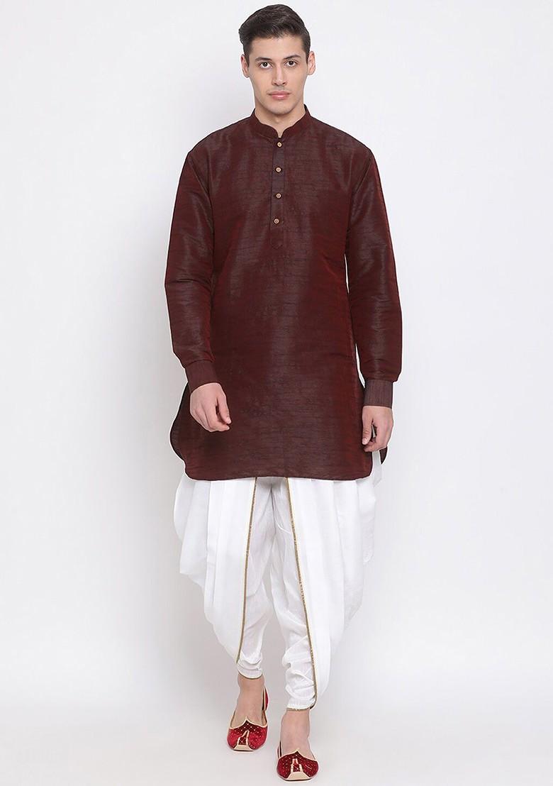 White Solid Poly Blend Dhoti For Men