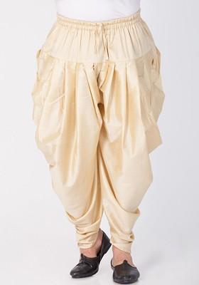 Gold Solid Poly Blend Dhoti For Men