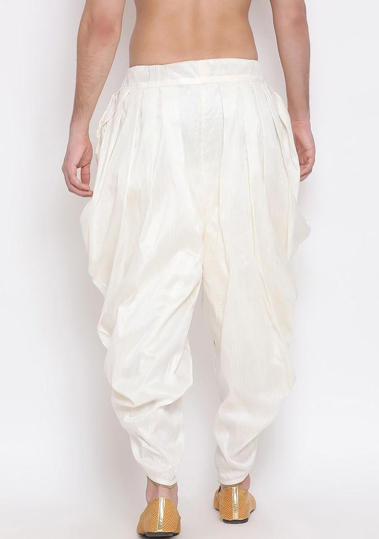 White Solid Poly Blend Dhoti For Men