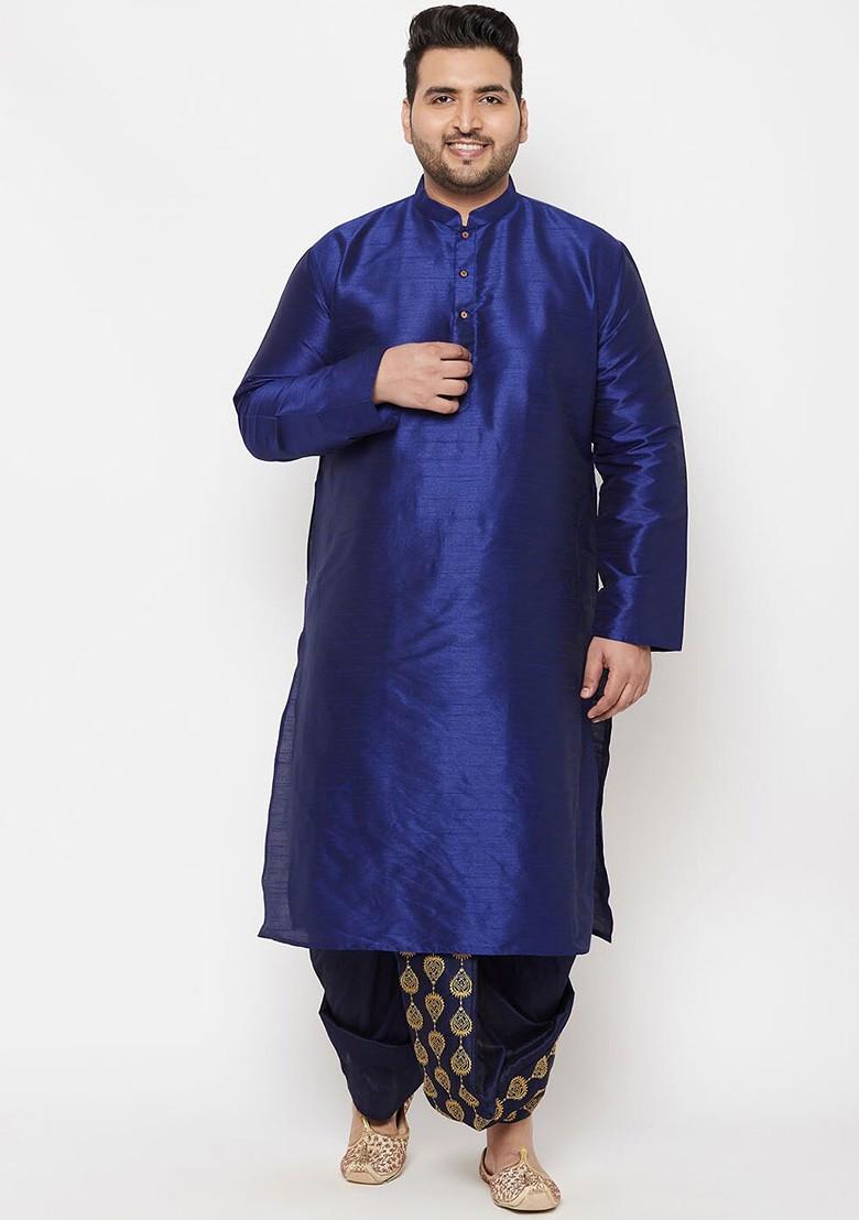 Navy Blue Embroidered Poly Blend Dhoti For Men