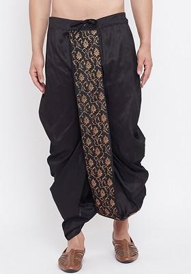 Black Embroidered Poly Blend Dhoti For Men