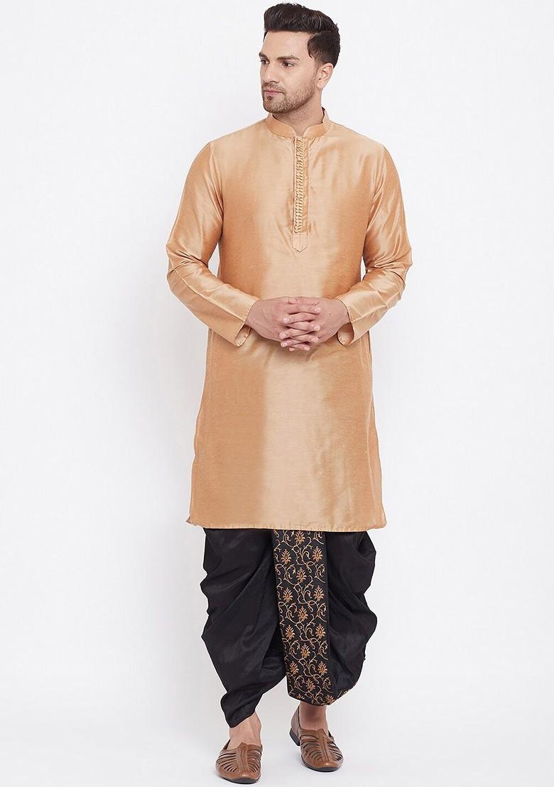 Black Embroidered Poly Blend Dhoti For Men