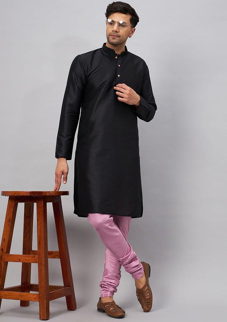 Pink Solid Poly Blend Churidar For Men
