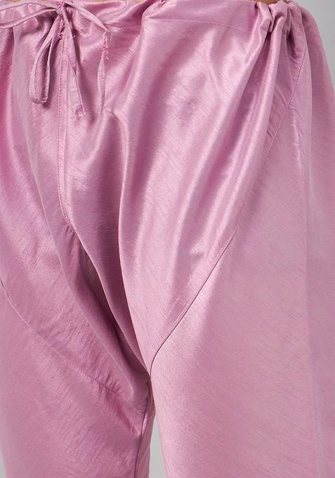 Pink Solid Poly Blend Churidar For Men