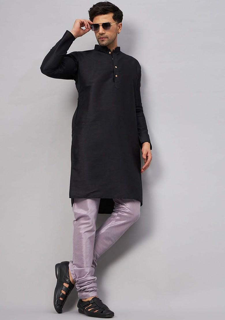 Lavender Solid Poly Blend Churidar For Men
