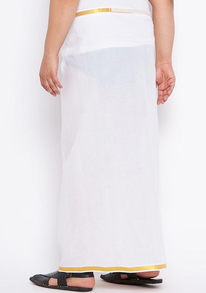 White Solid Poly Blend Dhoti For Men