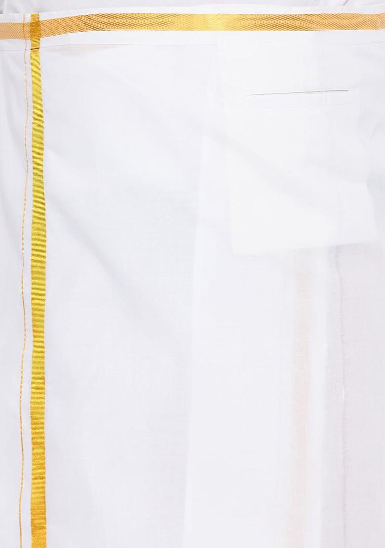 White Solid Poly Blend Dhoti For Men