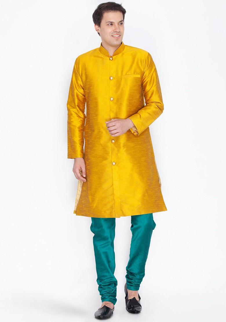 Green Solid Poly Blend Churidar For Men