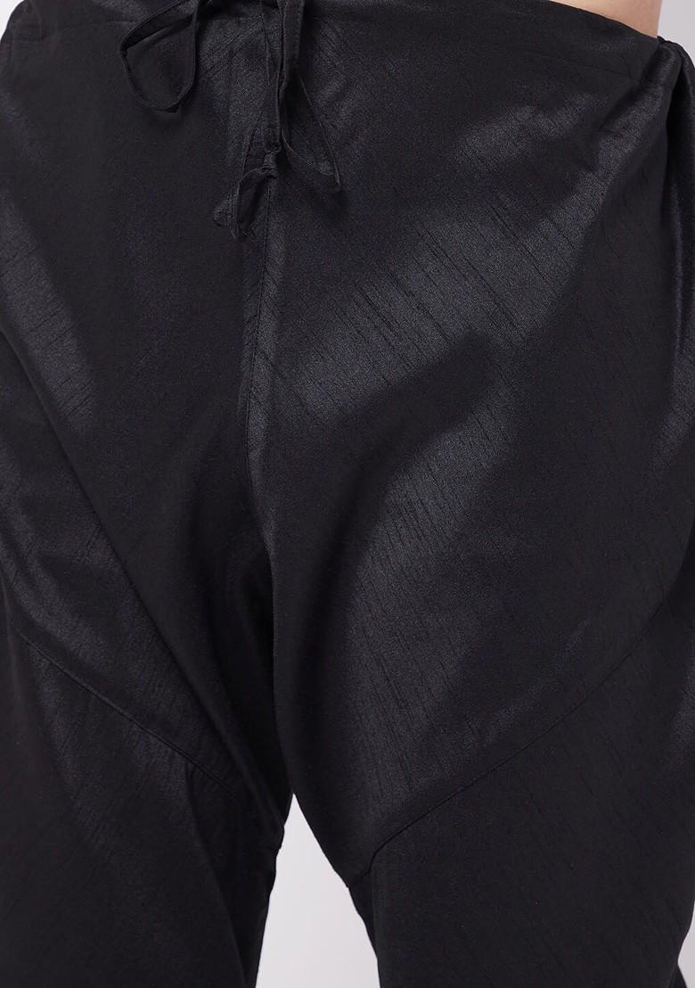 Black Solid Poly Blend Churidar For Men