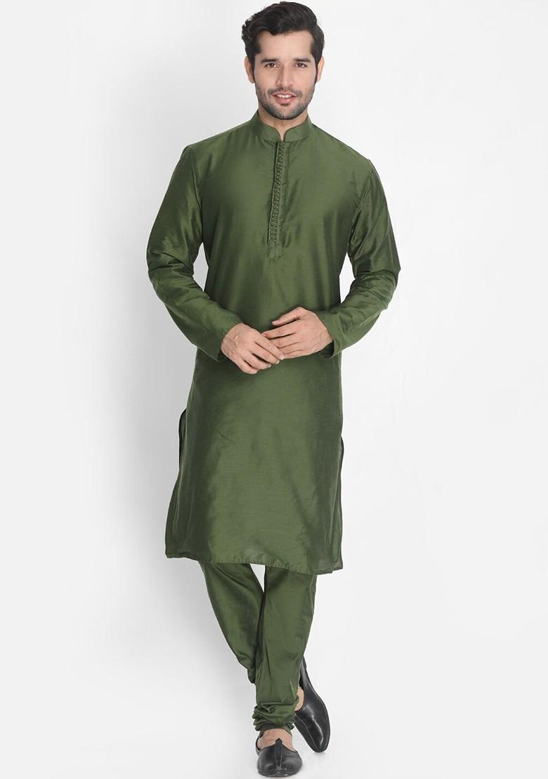 Green Solid Poly Blend Churidar For Men