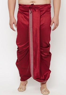 Maroon Embroidered Poly Blend Dhoti For Men