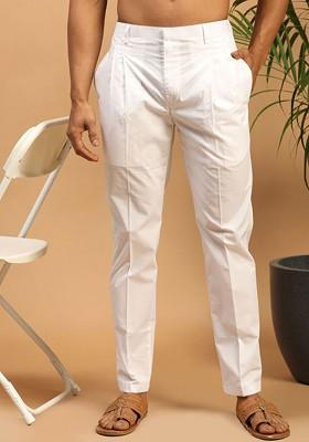 White Solid Cotton Pyjama For Men