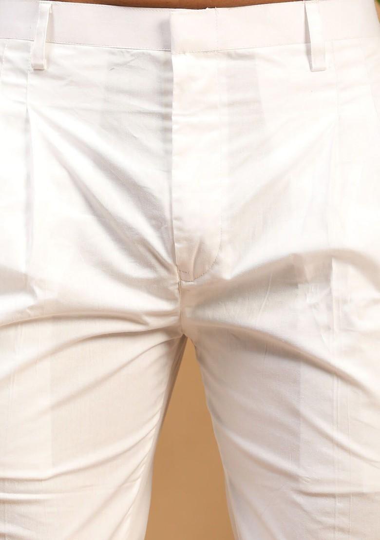 White Solid Cotton Pyjama For Men