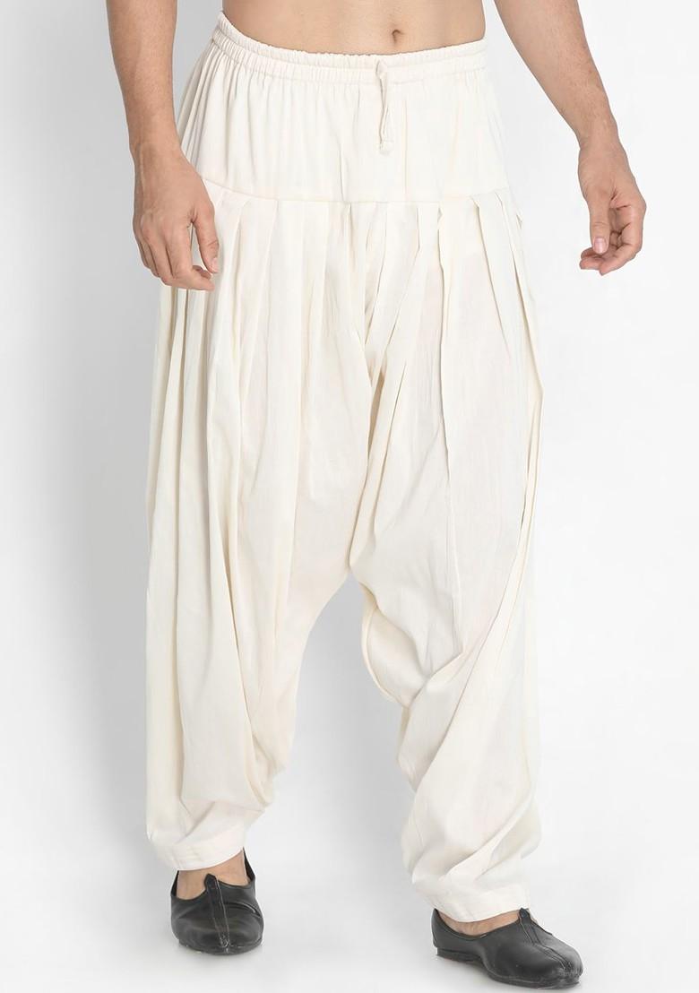 Off White Solid Cotton Salwar For Men