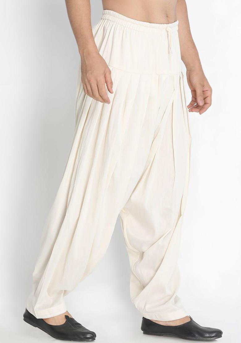 Off White Solid Cotton Salwar For Men