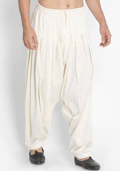 Off White Solid Cotton Salwar For Men