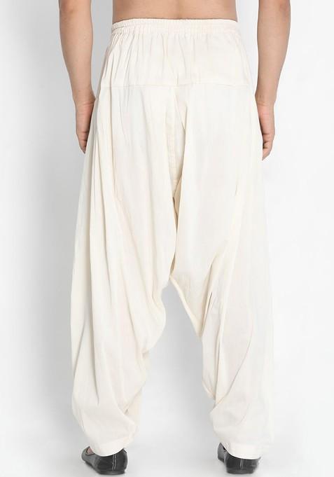 Off White Solid Cotton Salwar For Men