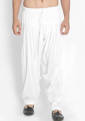 White Solid Cotton Salwar For Men