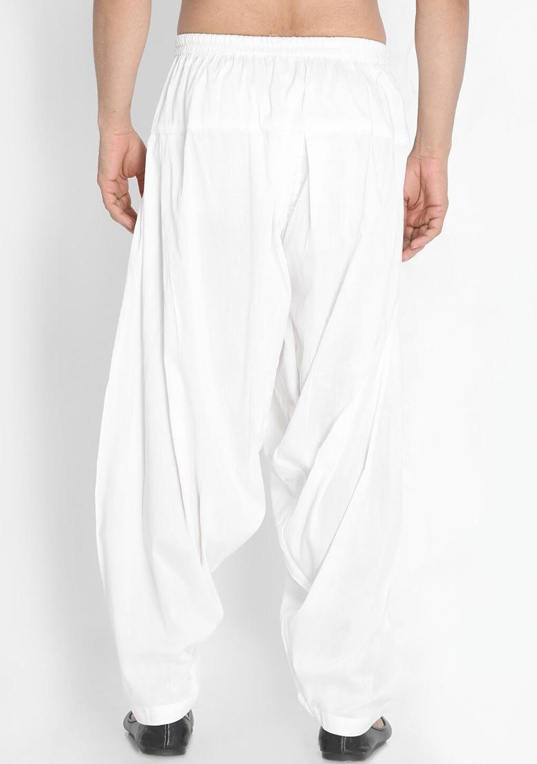White Solid Cotton Salwar For Men