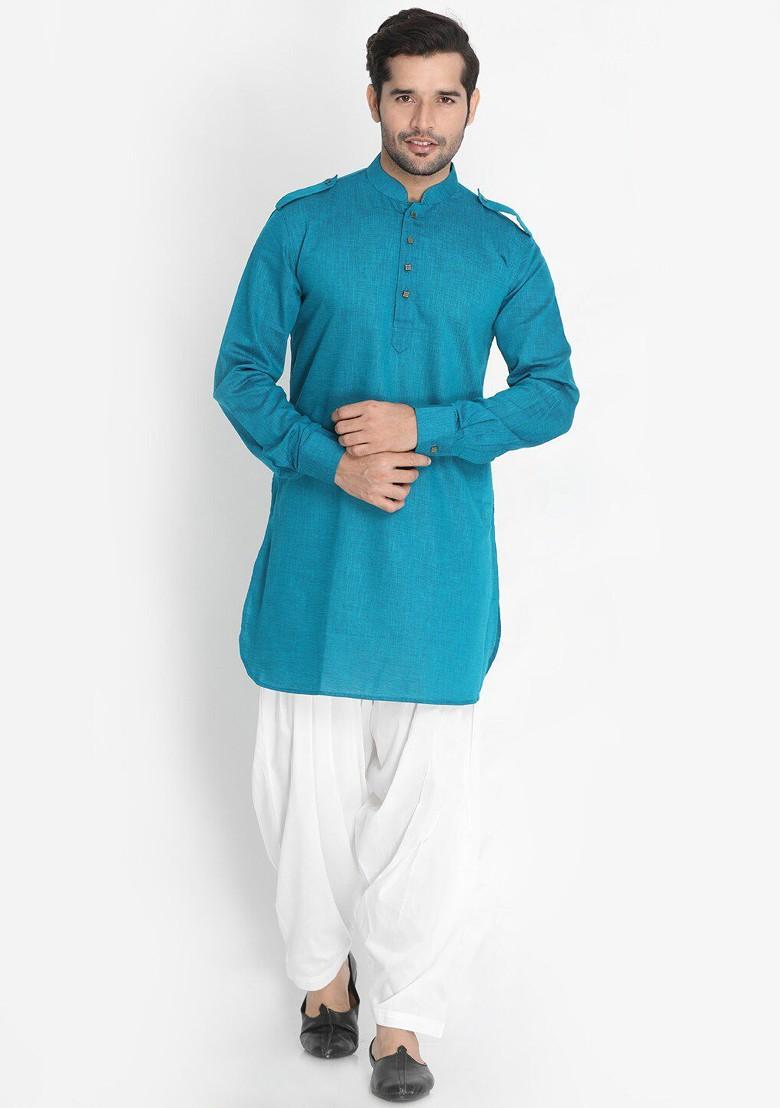 White Solid Cotton Salwar For Men