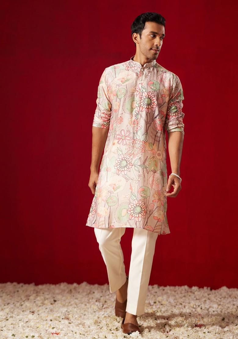 Cream Solid Poly Blend Pyjama For Men