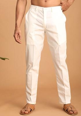 Cream Solid Cotton Pyjama For Men