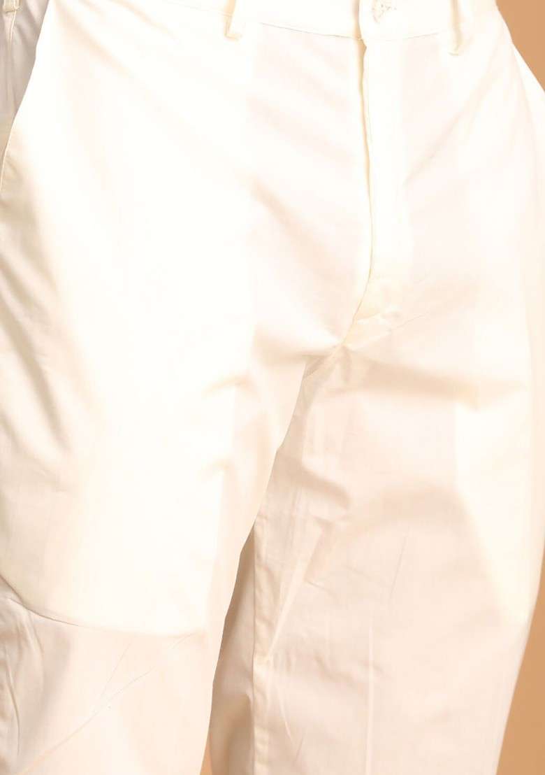 Cream Solid Cotton Pyjama For Men - Indya