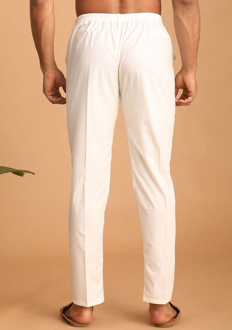 Cream Solid Cotton Pyjama For Men