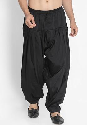 Black Solid Cotton Salwar For Men