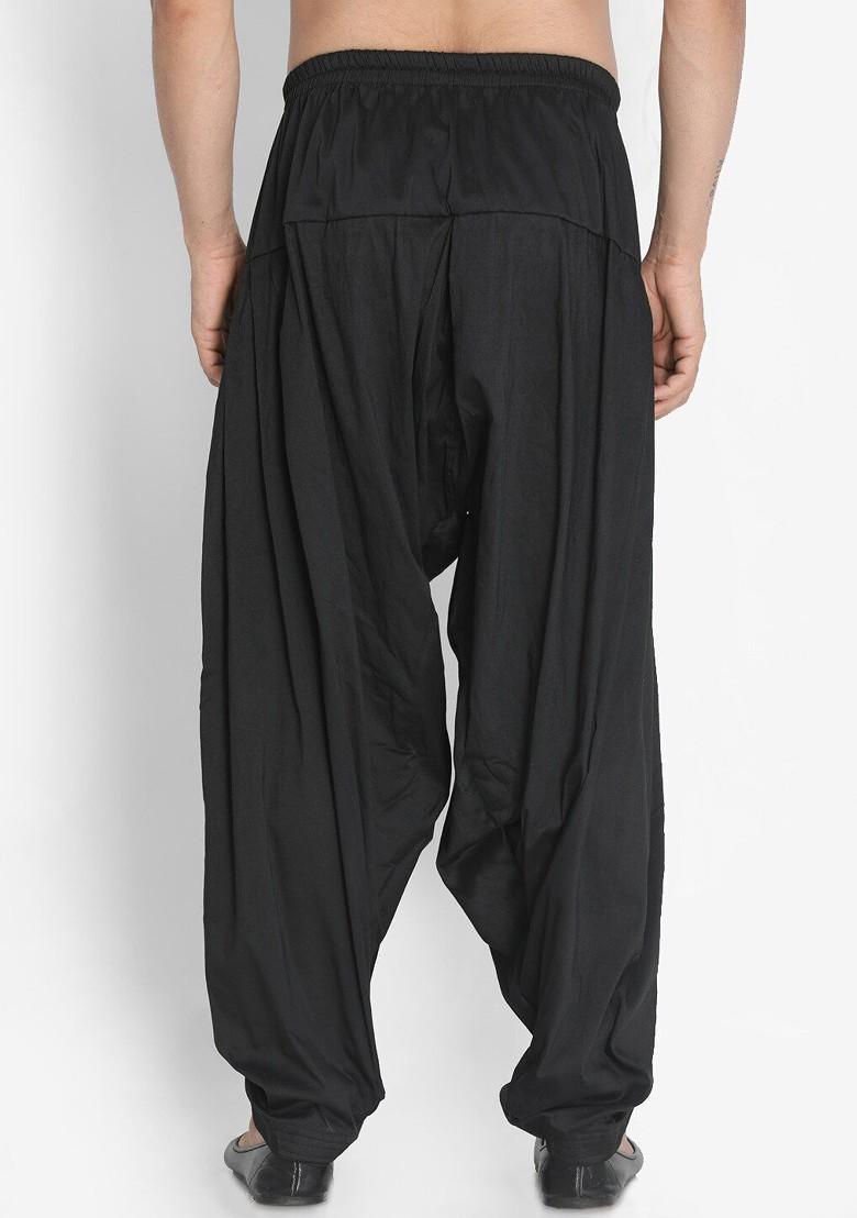 Black Solid Cotton Salwar For Men
