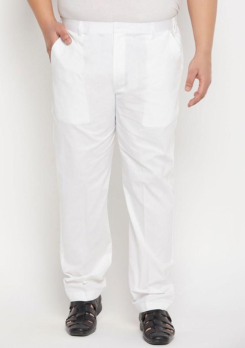 White Solid Cotton Pyjama For Men