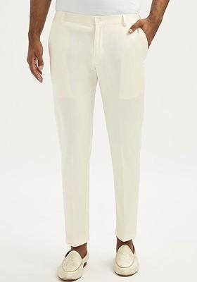 Cream Solid Poly Blend Pyjama For Men