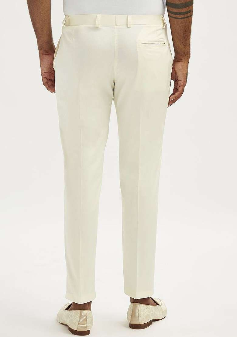 Cream Solid Poly Blend Pyjama For Men - Indya