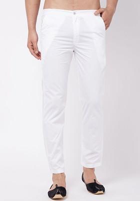 White Solid Cotton Pyjama For Men