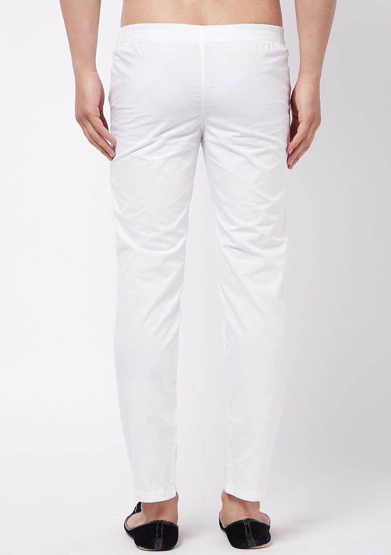 White Solid Cotton Pyjama For Men