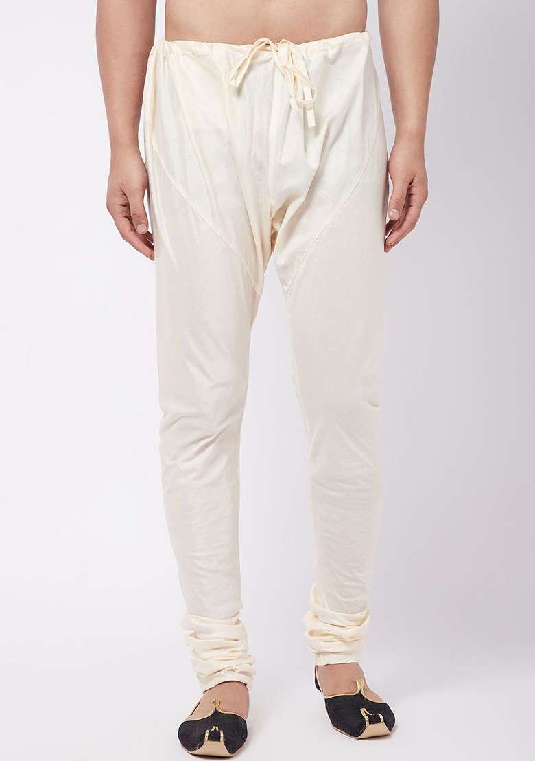 Cream Solid Poly Blend Pyjama For Men - Indya