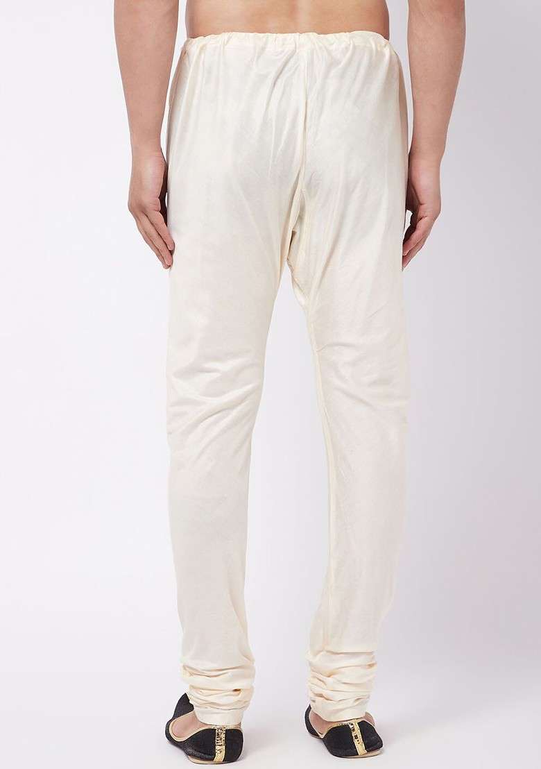 Cream Solid Poly Blend Pyjama For Men - Indya