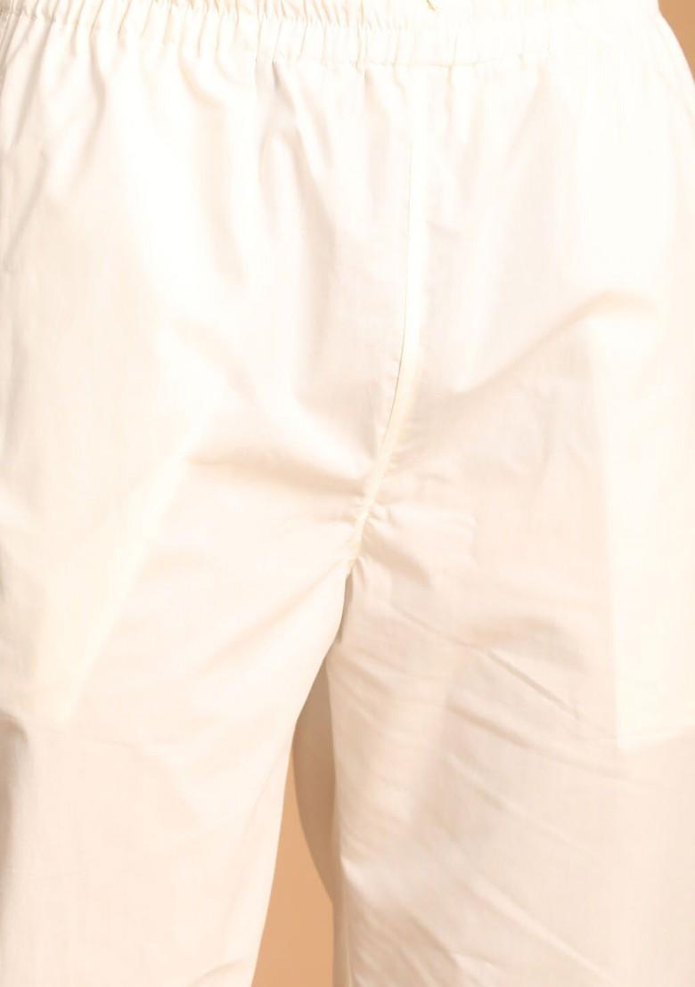 Cream Solid Cotton Pyjama For Men